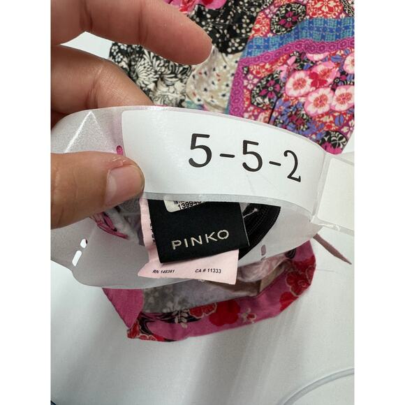 Pinko‎ Skirt Womens 2 Pink Bibidi Gonna Pink Printed Crepe Patchwork Floral - Picture 5 of 12